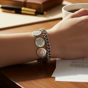 Vintage Ten 10 Commandments Metal Charm Bracelet Women's Silver Tone Bible